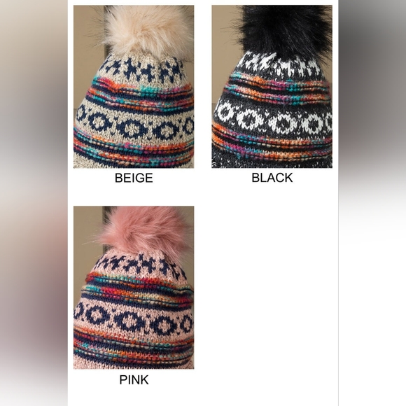 Pink & Multi-Color Decorative Knit Pom Pom Beanie - Picture 6 of 6